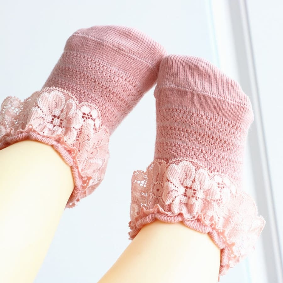 Penelope Frilly Lace Ankle Socks - Pink - 6-12 Months