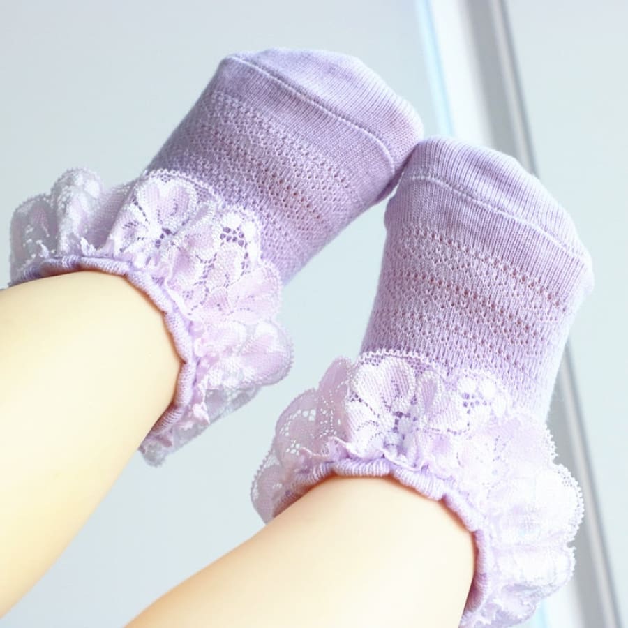 Penelope Frilly Lace Ankle Socks - Purple - 6-12 Months