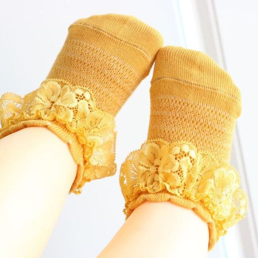 Penelope Frilly Lace Ankle Socks - Yellow / 6 to 12 Months - Socks Socks