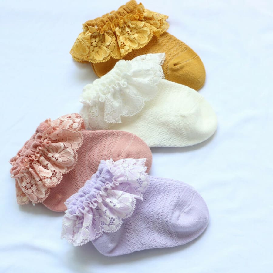 Penelope Frilly Lace Ankle Socks - Yellow - 6-12 Months
