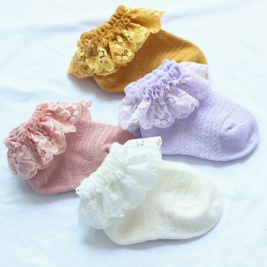 Penelope Frilly Lace Ankle Socks - Yellow