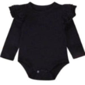 Ruby Long Sleeve Flutter Onesie - Black - 0-6 Months - Onesies Onesies