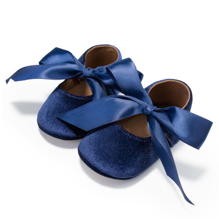 Violetta Velvet Bow Ballet Flats - Blue - 0-6 Months - shoes shoes