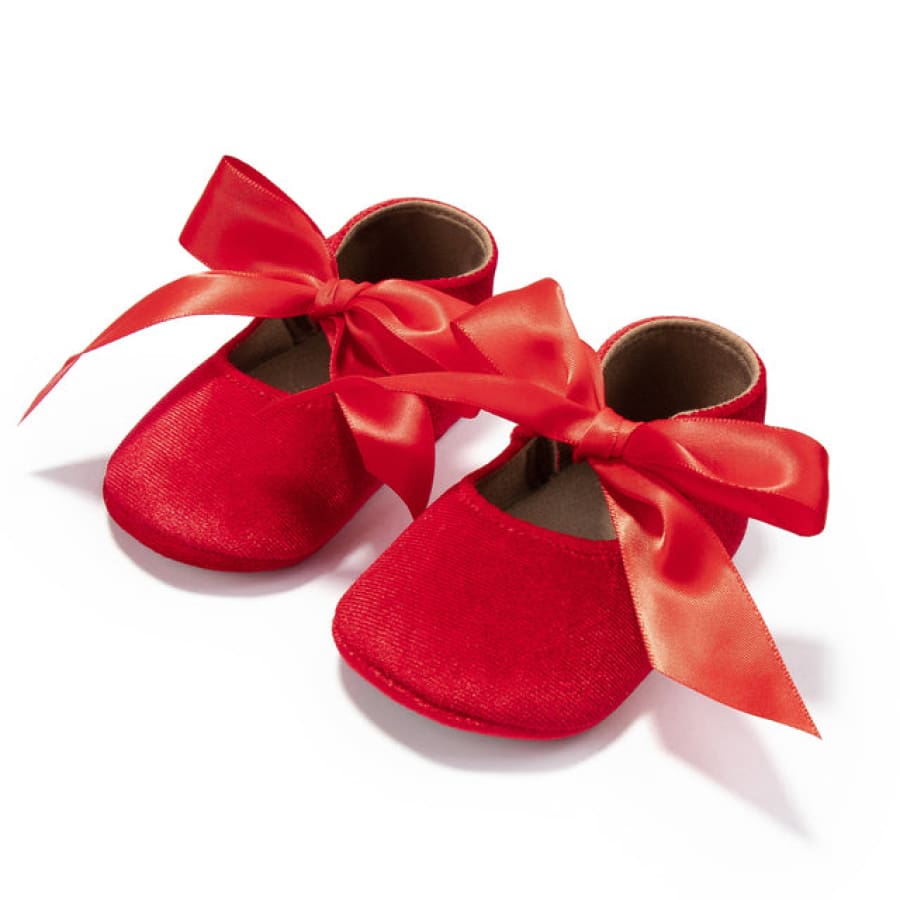 Violetta Velvet Bow Ballet Flats - Red - 0-6 Months - shoes shoes