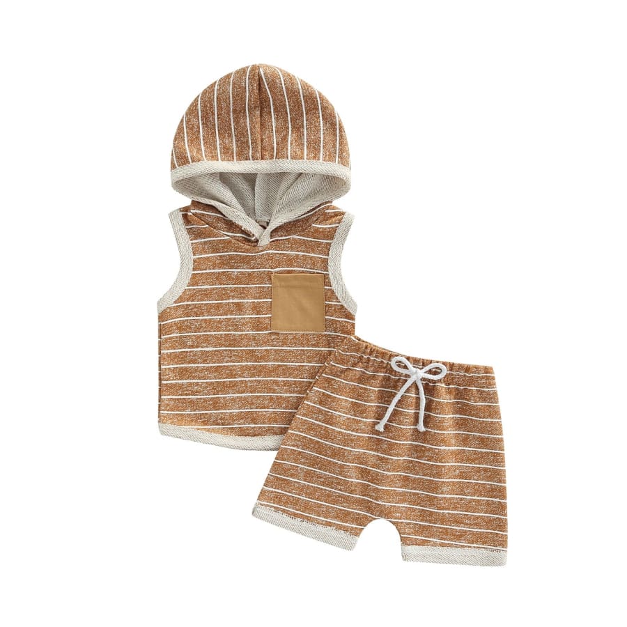 Wyatt Hoodie Tee + Short Set - Coffee - C / 0-6 Months